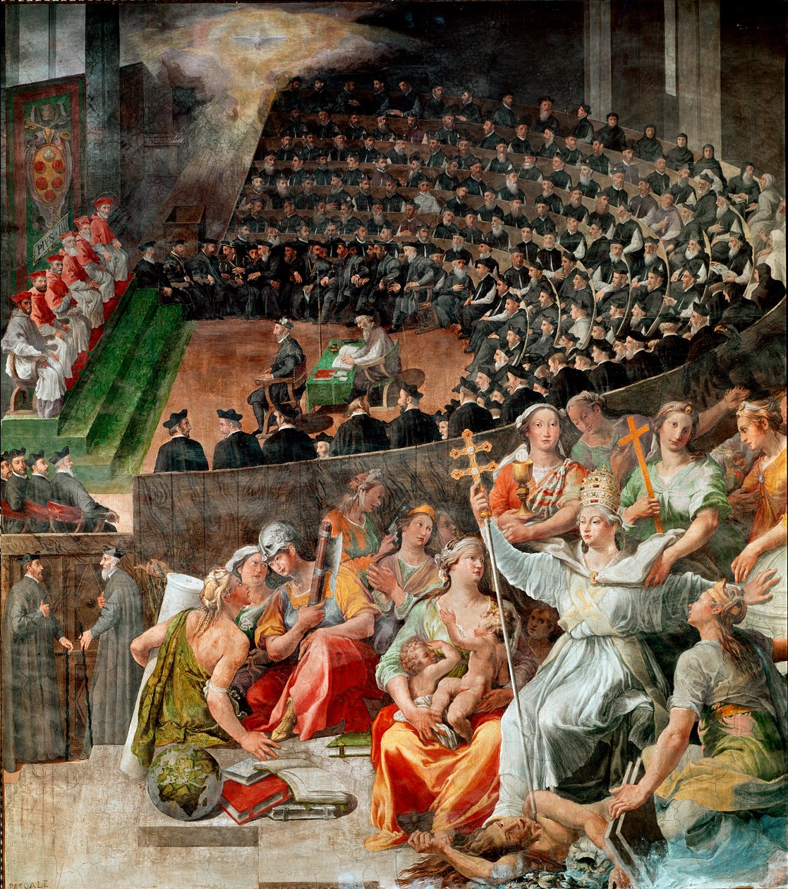 O Concílio de Trento em 1545 e 1563 Fresco por Pasquale Cati (1550-1620) 1588-1589 Igreja de Santa Maria em Trastevere, Roma de Pasquale Cati