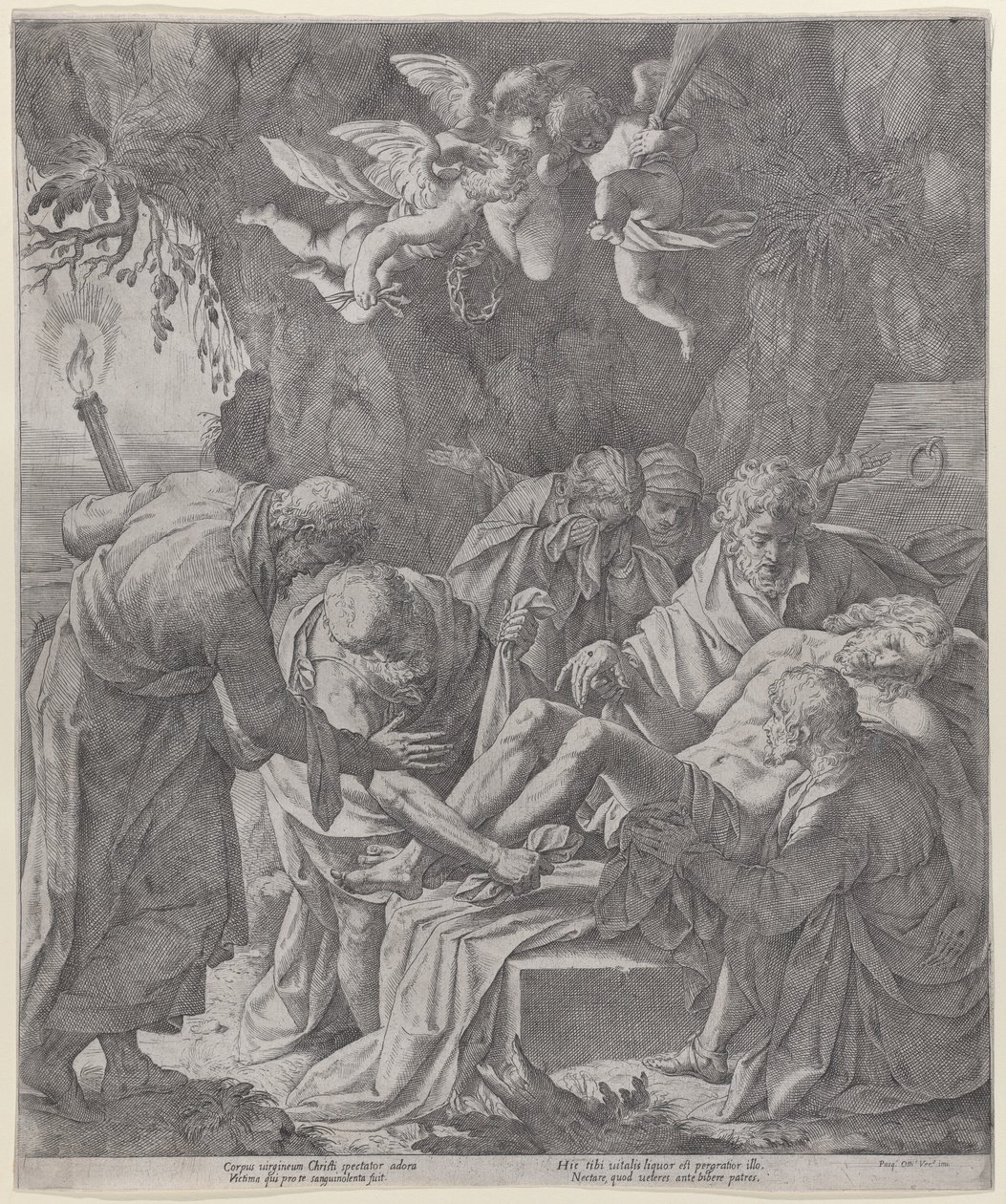 Cristo sendo colocado no sepulcro enquanto a Virgem está chorando atrás, 1600-30., 1600-30. de Pasquale Ottino