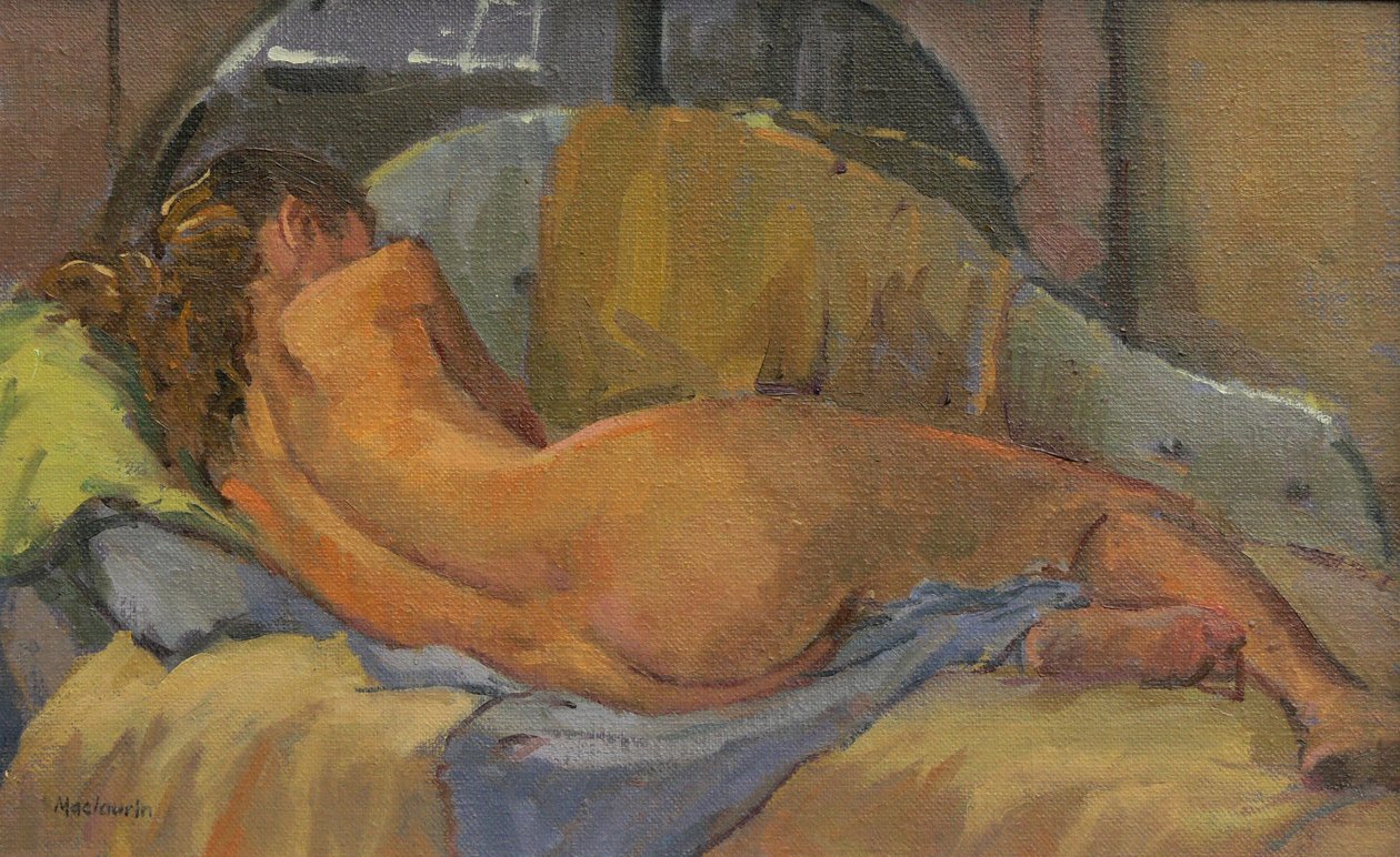 Nude na chaise longue, 2009 (óleo no sofá) de Pat Maclaurin