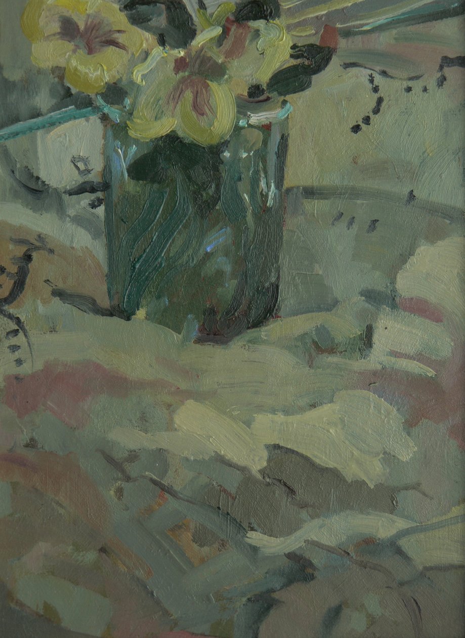 Flores amarelas em pote verde, 2009 de Pat Maclaurin