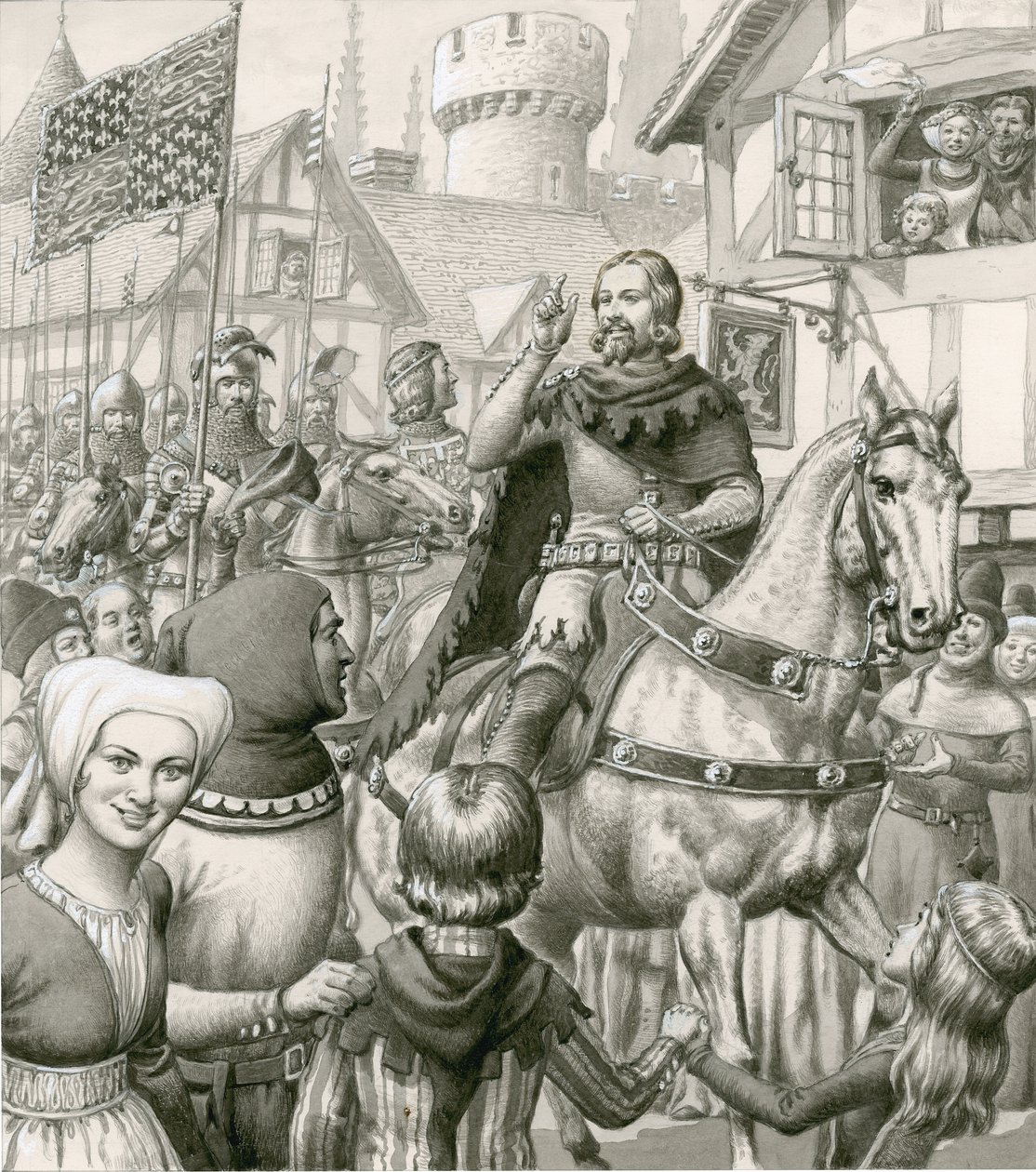 O regresso triunfante de Eduardo III (guache sobre papel) de Pat (1907 95) Nicolle