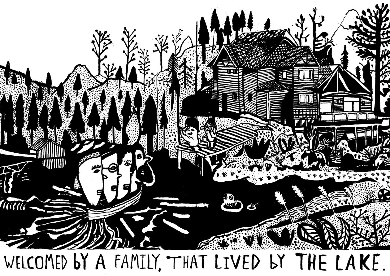 Acolhido por uma família, 2014 (tinta e pincel) de Pat Macdonald