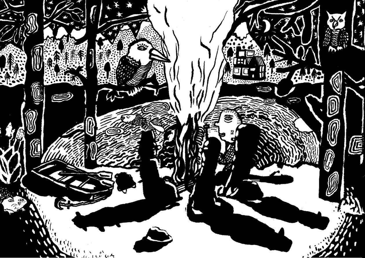 fogo no bosque, 2014 (tinta e pincel) de Pat Macdonald