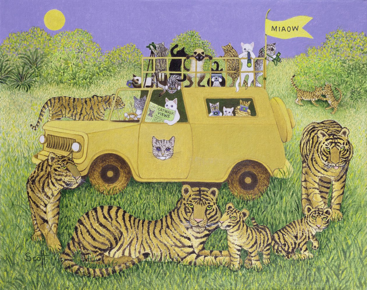 Safari de gatos (óleo sobre tela) de Pat Scott