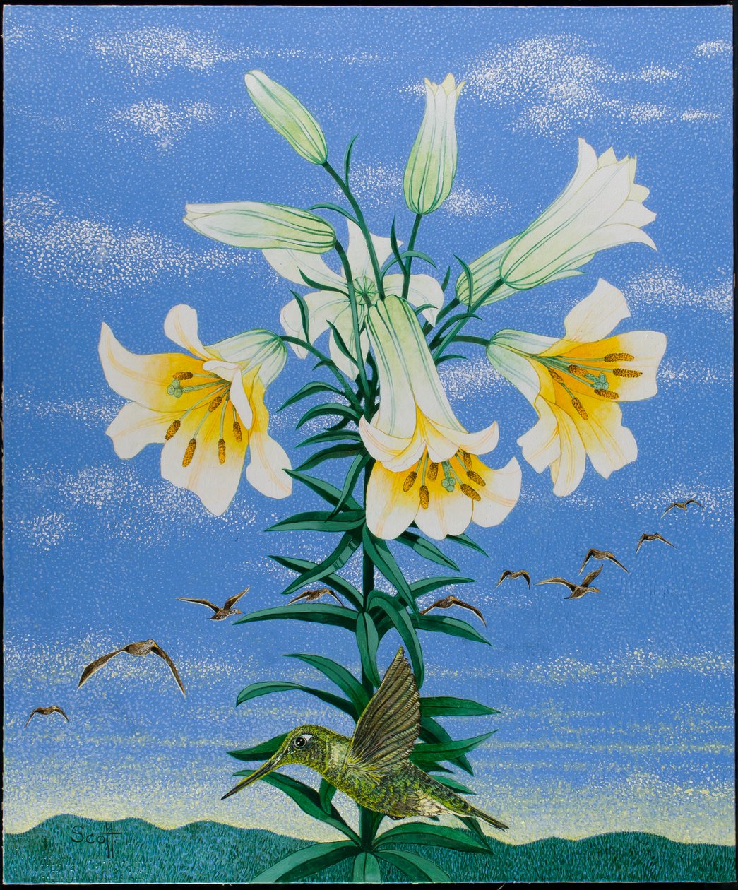 Early Birds, 2011 (acrílico sobre chita) de Pat Scott