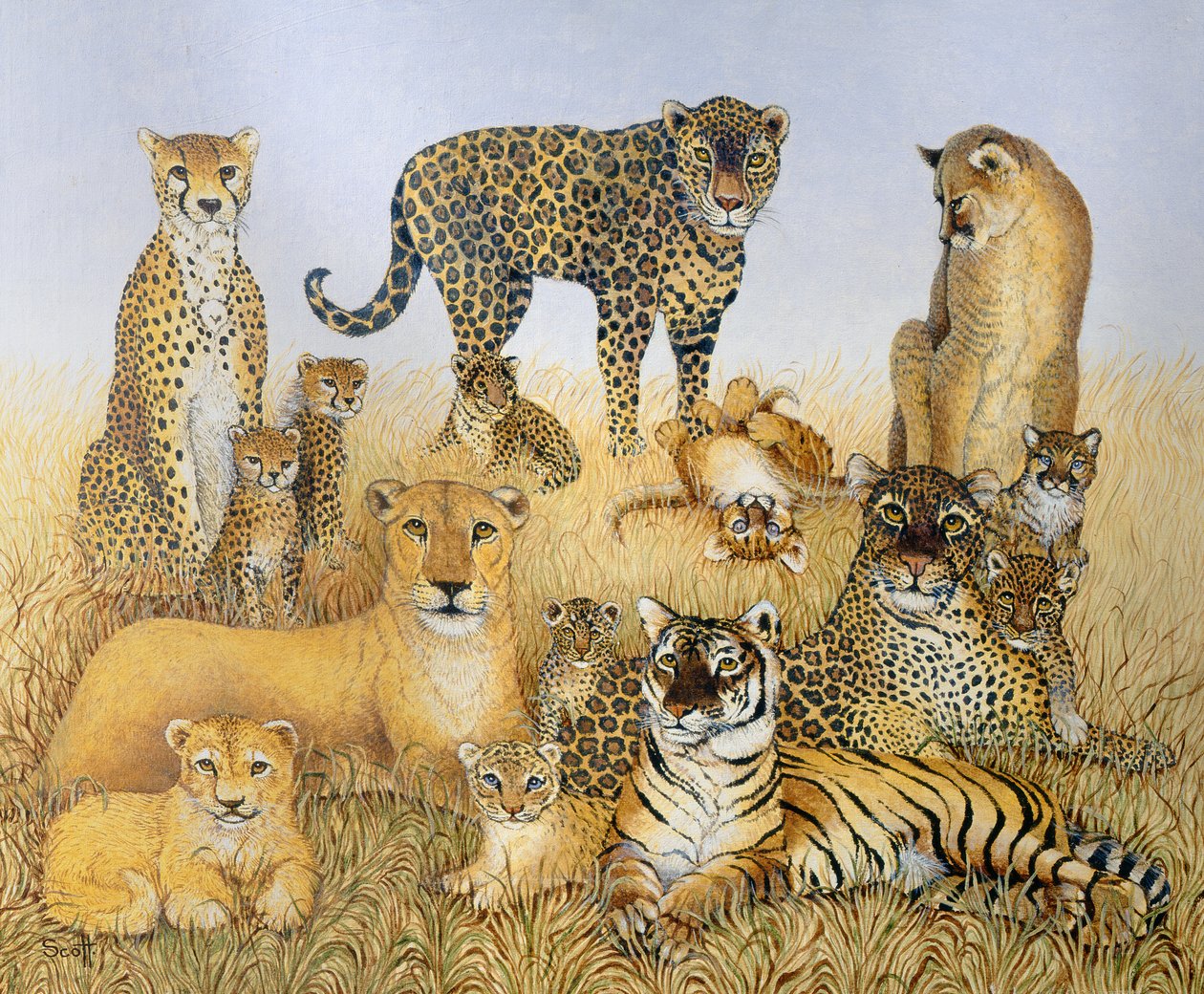 Os Grandes Gatos (acrílico sobre chita) de Pat Scott