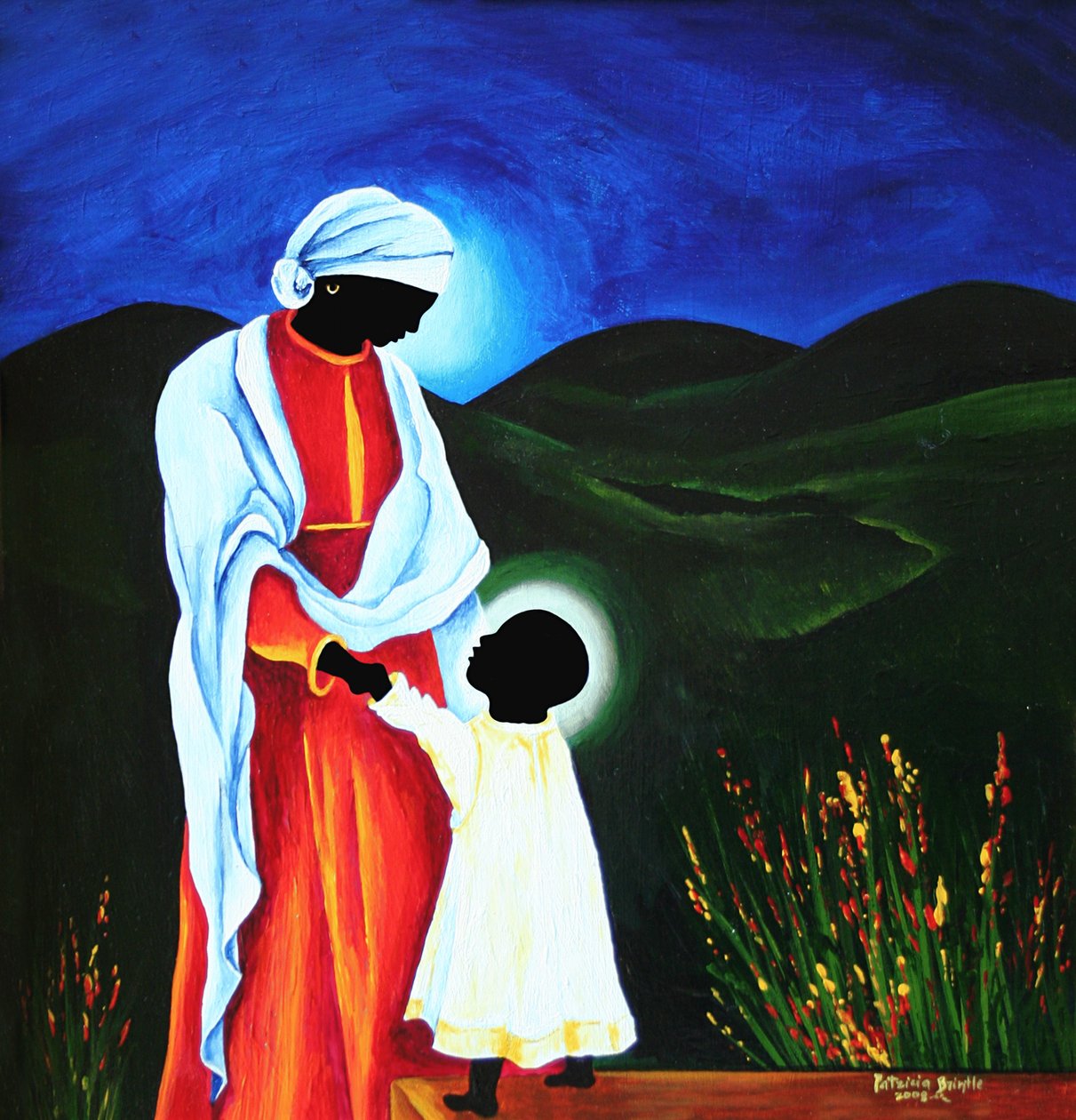 Madonna e criança - Primeiros passos, 2008 (acrílico sobre madeira) de Patricia Brintle