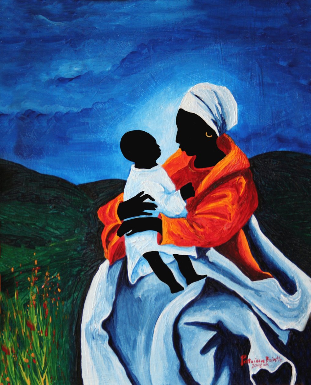 Madonna e criança - Primeiras palavras, 2008 (acrílico sobre madeira) de Patricia Brintle