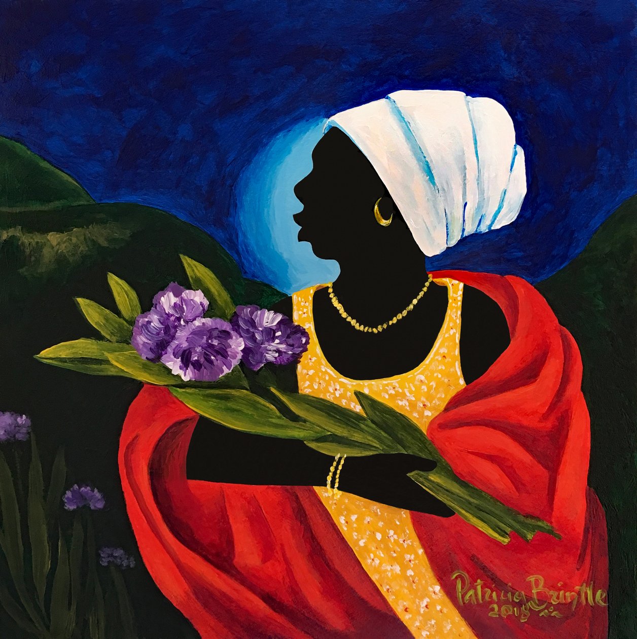 Três hortênsias, 2018 (acrílico sobre madeira) de Patricia Brintle