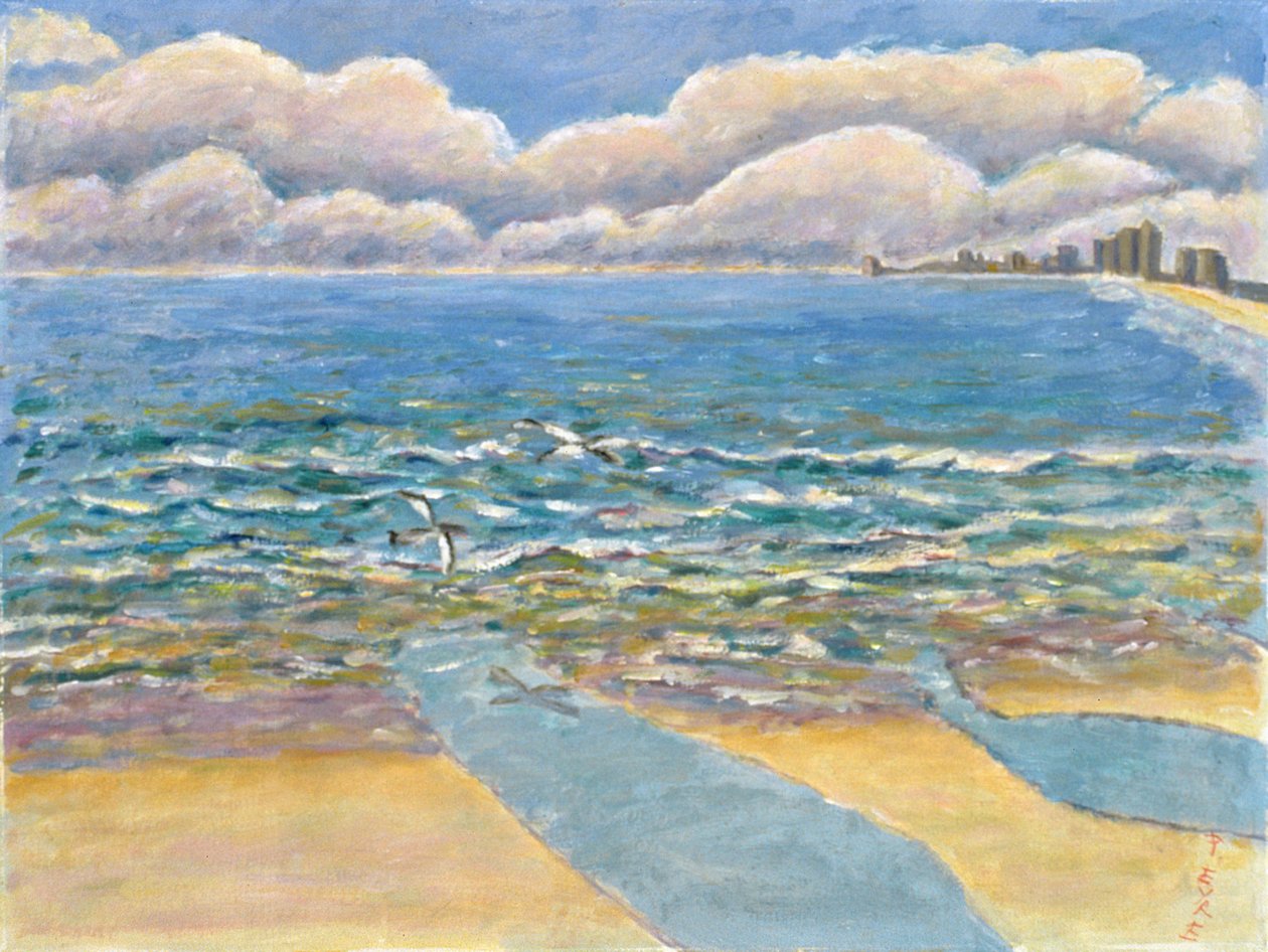 Noite, North Myrtle Beach (óleo sobre linho) de Patricia Contemporary Artist Eyre