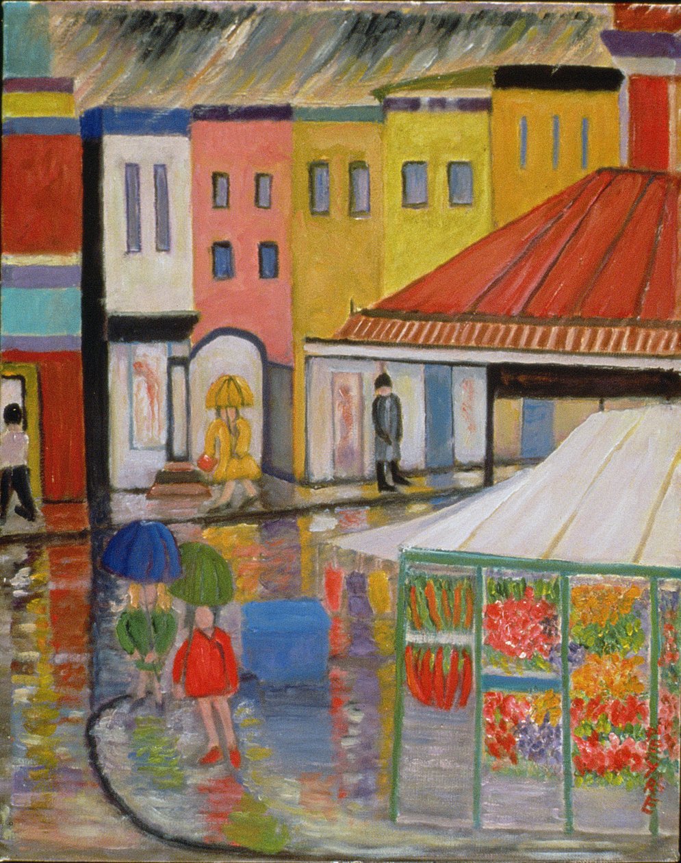 Chuva de Primavera, Mercado Bywood (óleo sobre linho) de Patricia Contemporary Artist Eyre