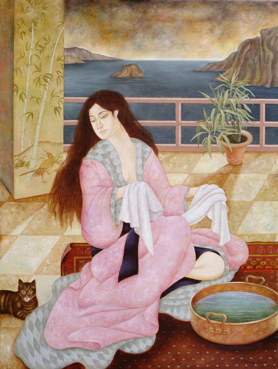 Mulher, lavando, dela, rosto de Patricia OBrien