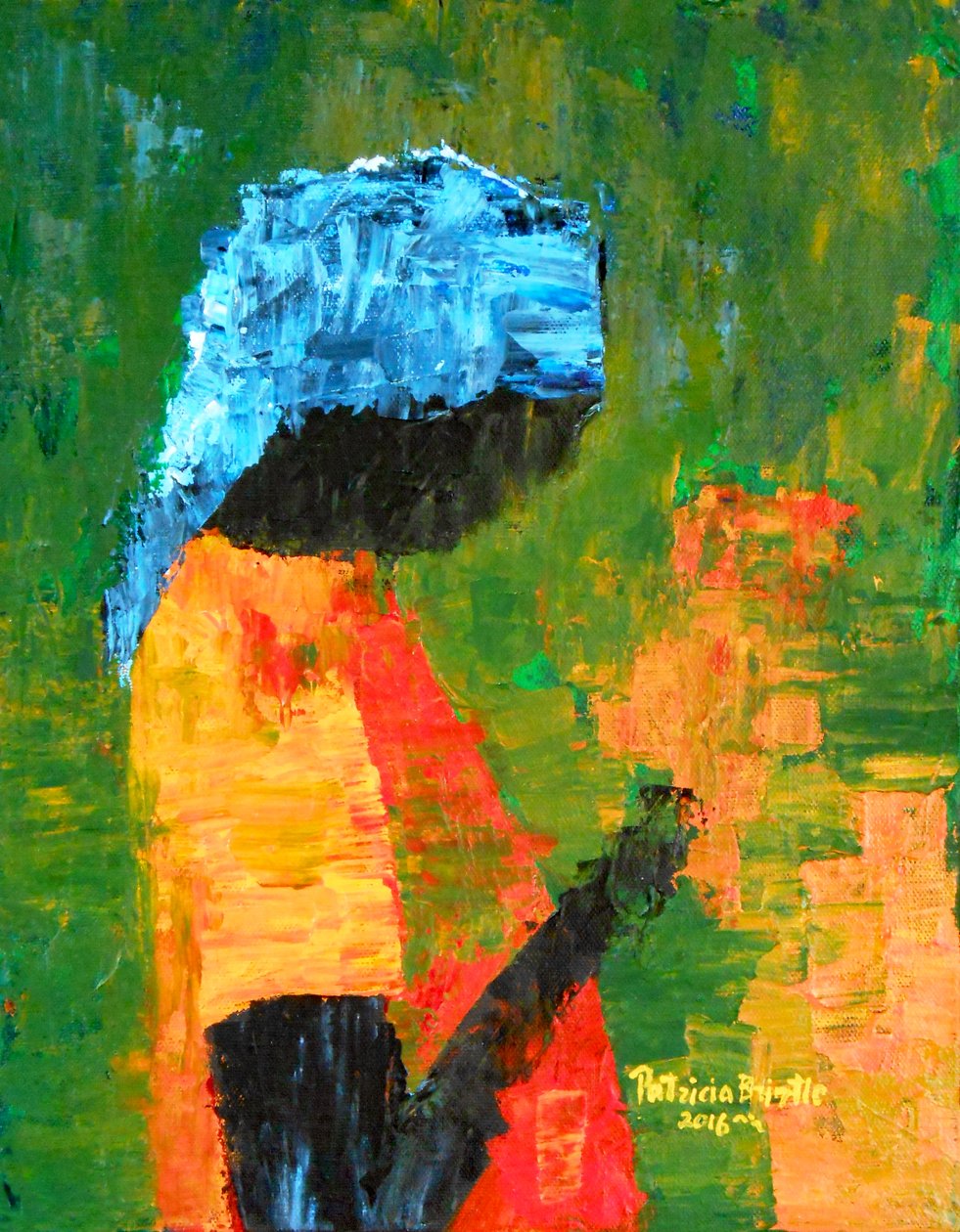 Flores na mão, 2016 (acrílico sobre tela) de Patricia Brintle