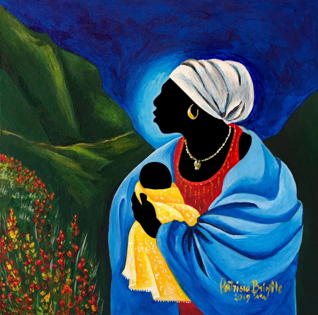 Madonna e criança do jardim, 2019 (acrílico sobre madeira de Patricia Brintle