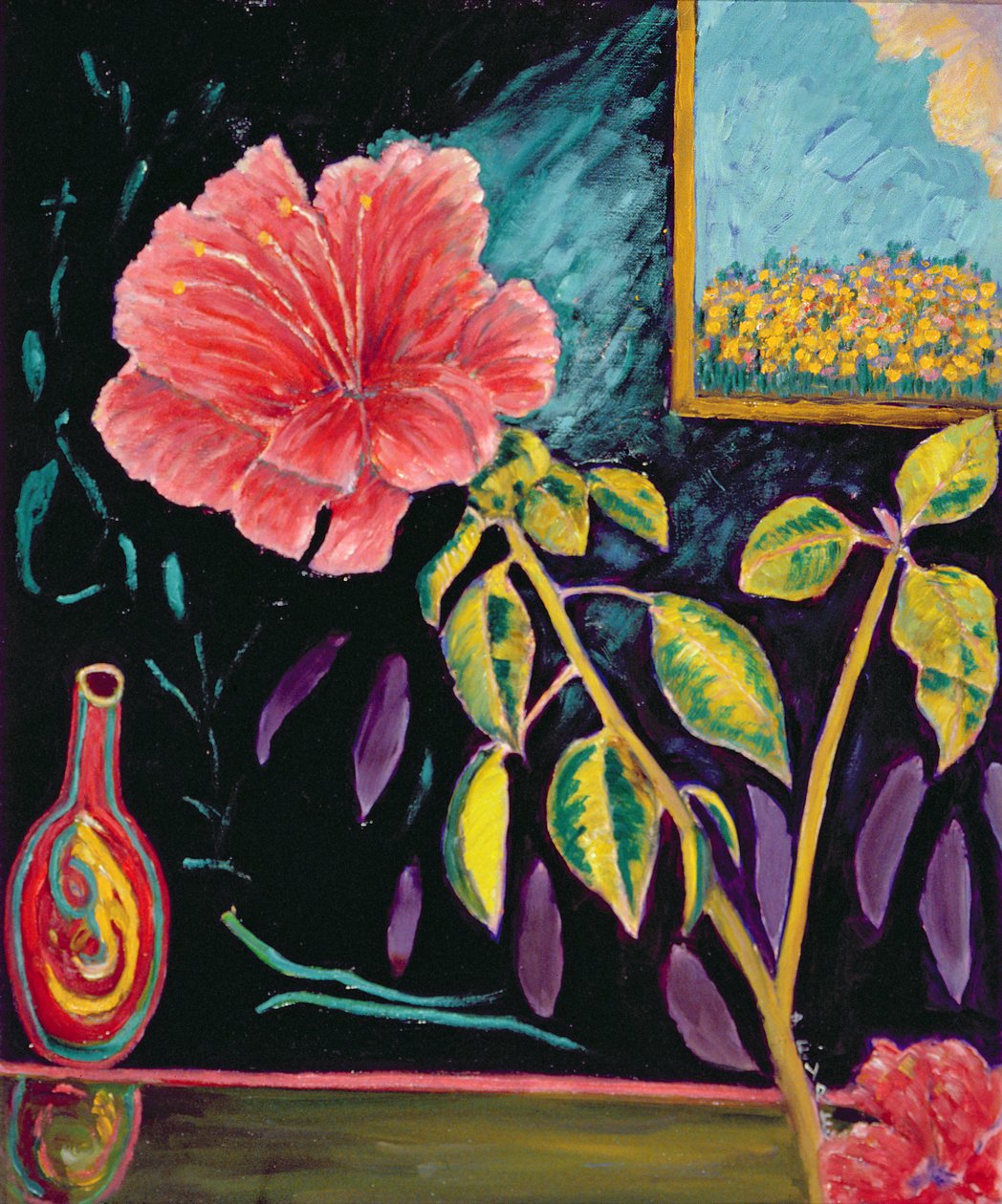 Hibisco com vaso (óleo sobre linho) de Patricia Contemporary Artist Eyre