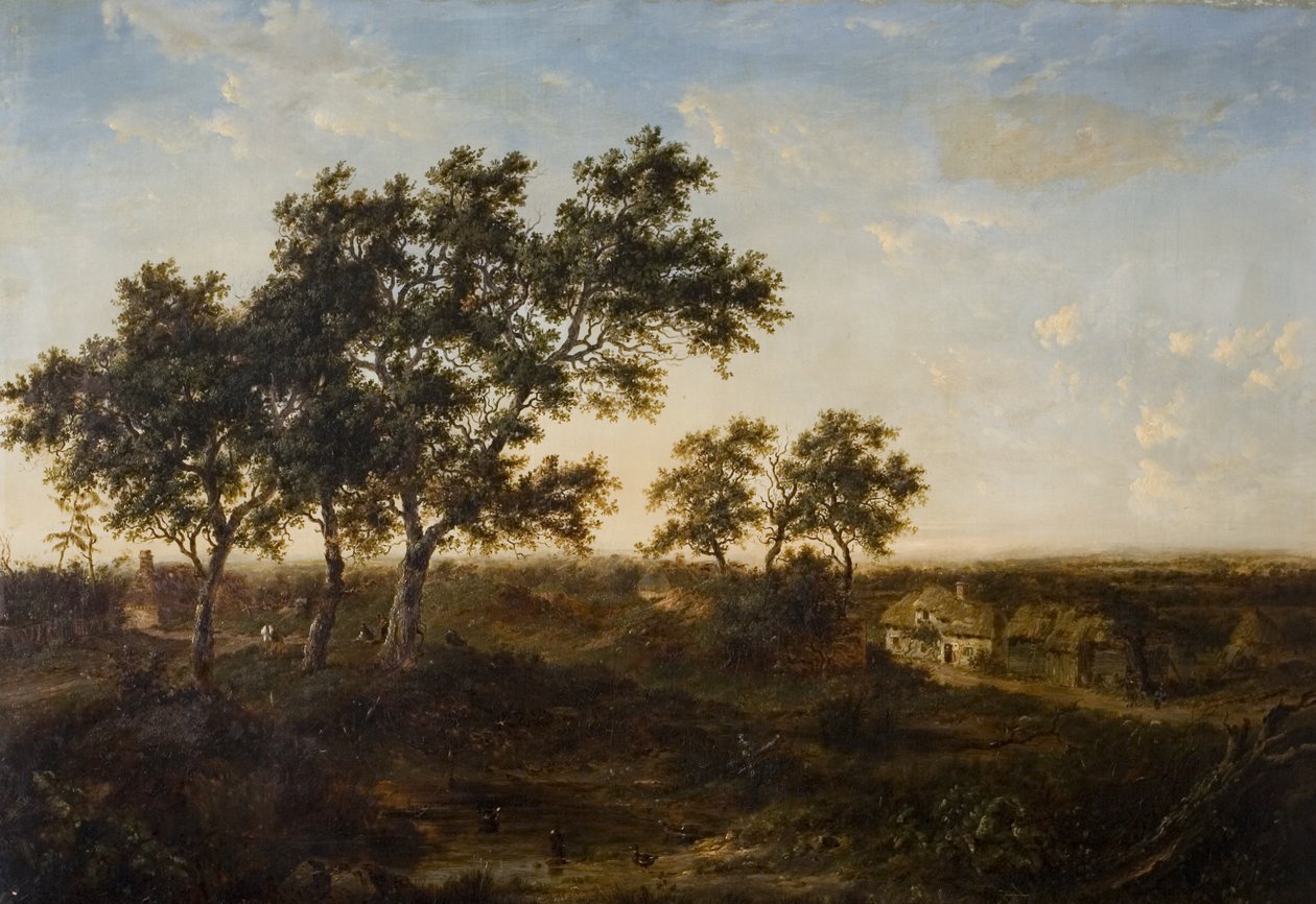 Paisagem, com, cabana, e, figuras, cedo, 19o século de Patrick Nasmyth