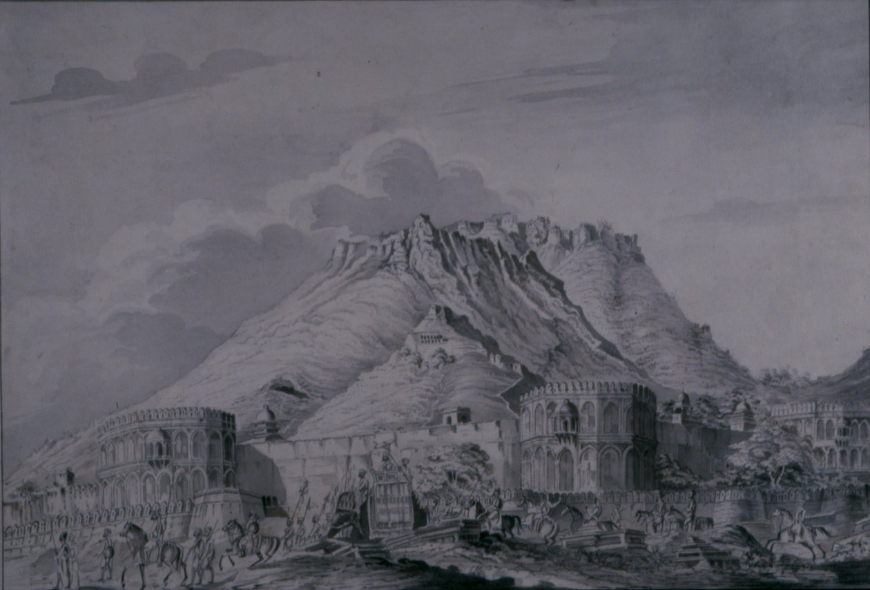 Fortaleza e cidade de Ajmere, 1820 (lápis e lavar no papel) de Patrick Waugh
