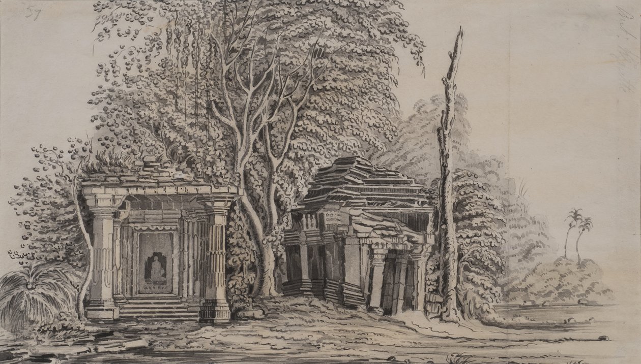 Templos de Gunga Bheou, 1820 (lápis e papel) de Patrick Waugh