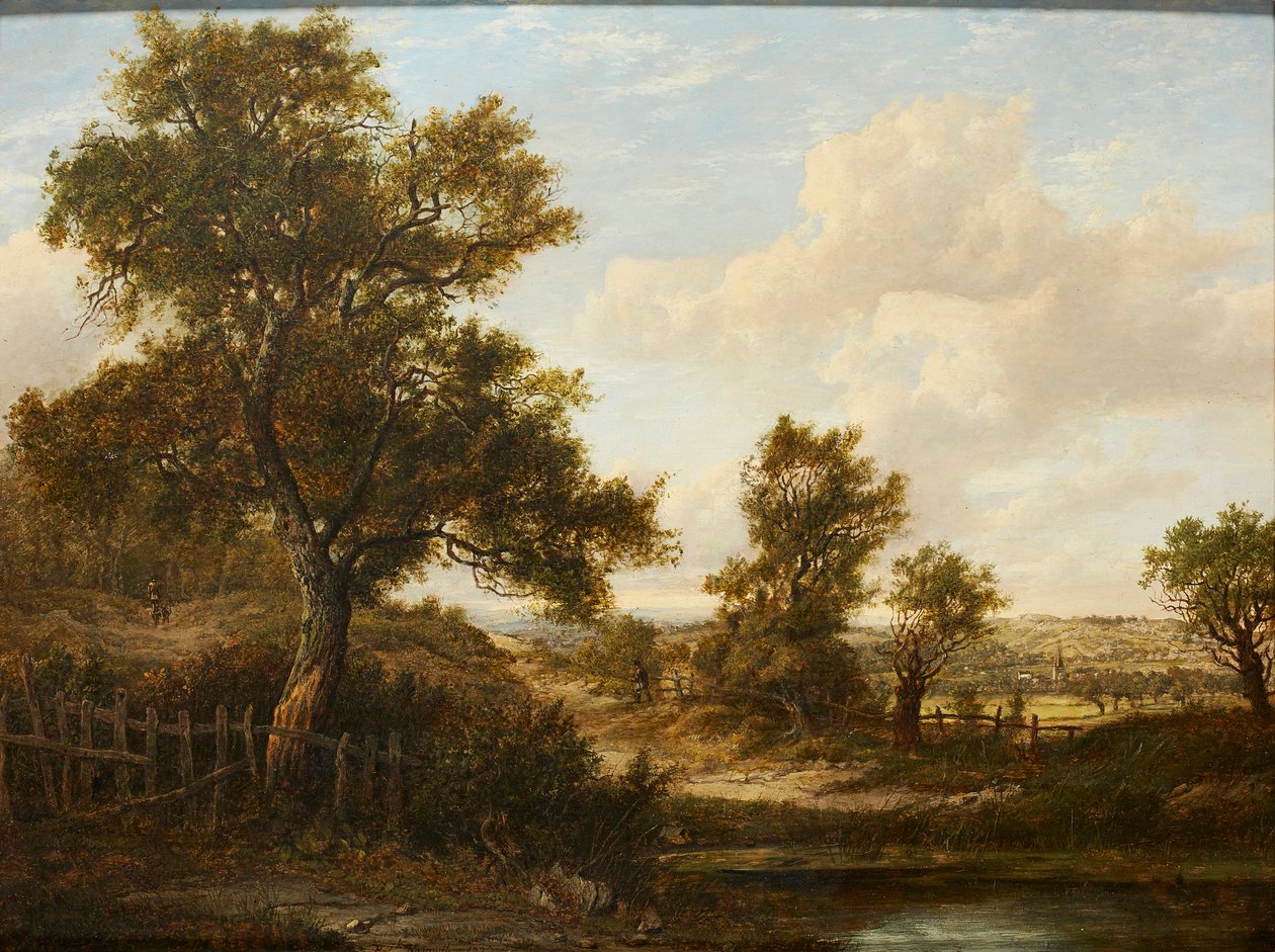 Figuras em um caminho arborizado (óleo no painel) de Patrick Nasmyth