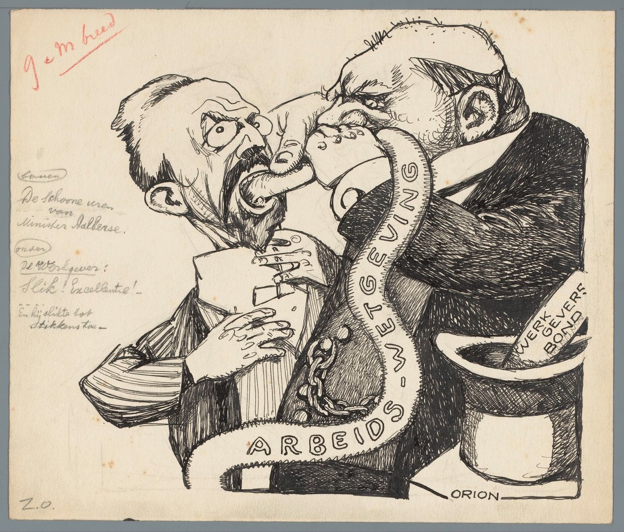 O Ministro Aalberse e o empregador
As penas limpas do Ministro Aalberse (título sobre o objecto) de Patricq Kroon (signed by artist)