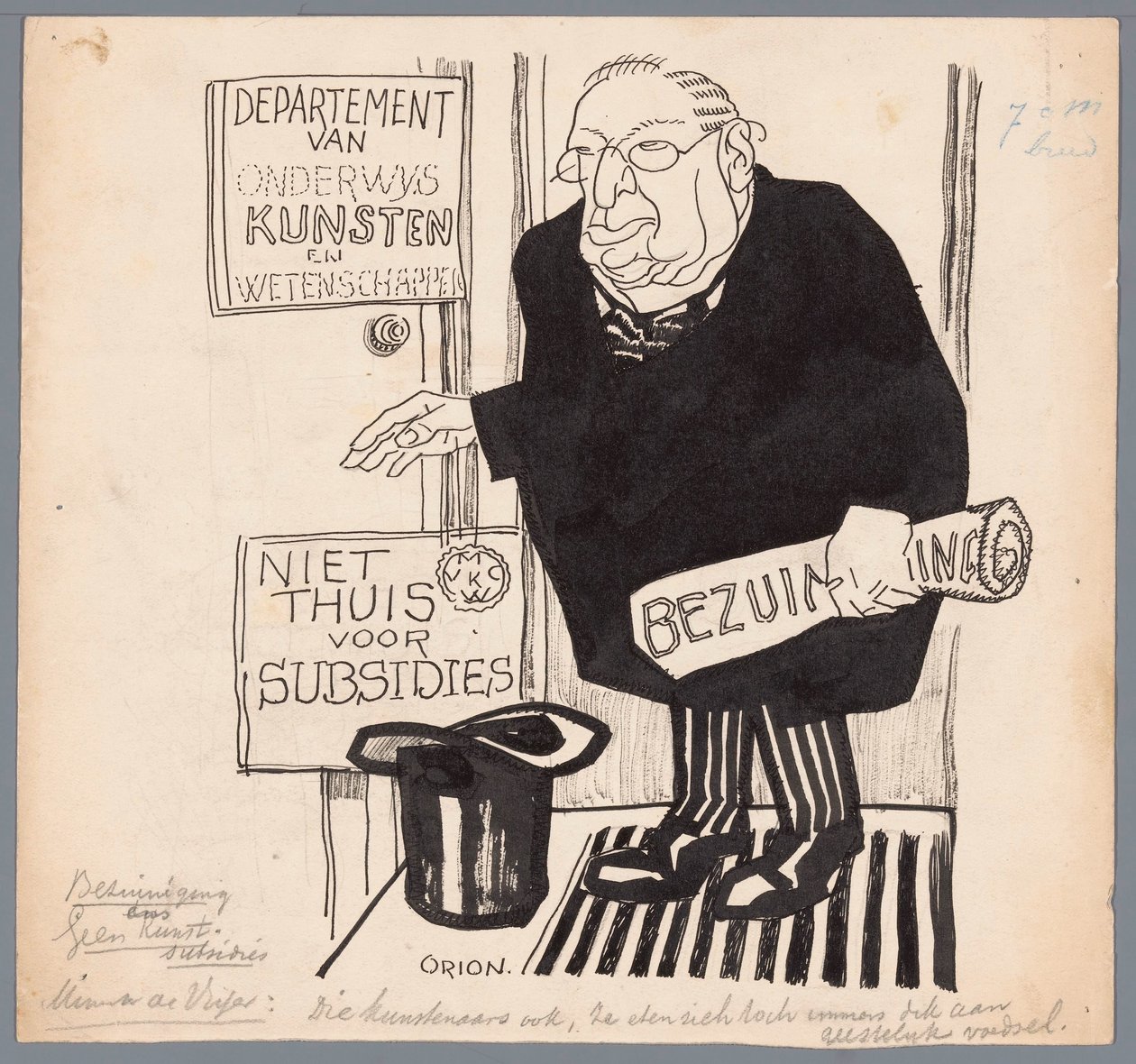 Ministro de Visser e os cortes nos subsídios à arte Cutback Sem subsídios de arte (título no objeto) de Patricq Kroon (signed by artist)