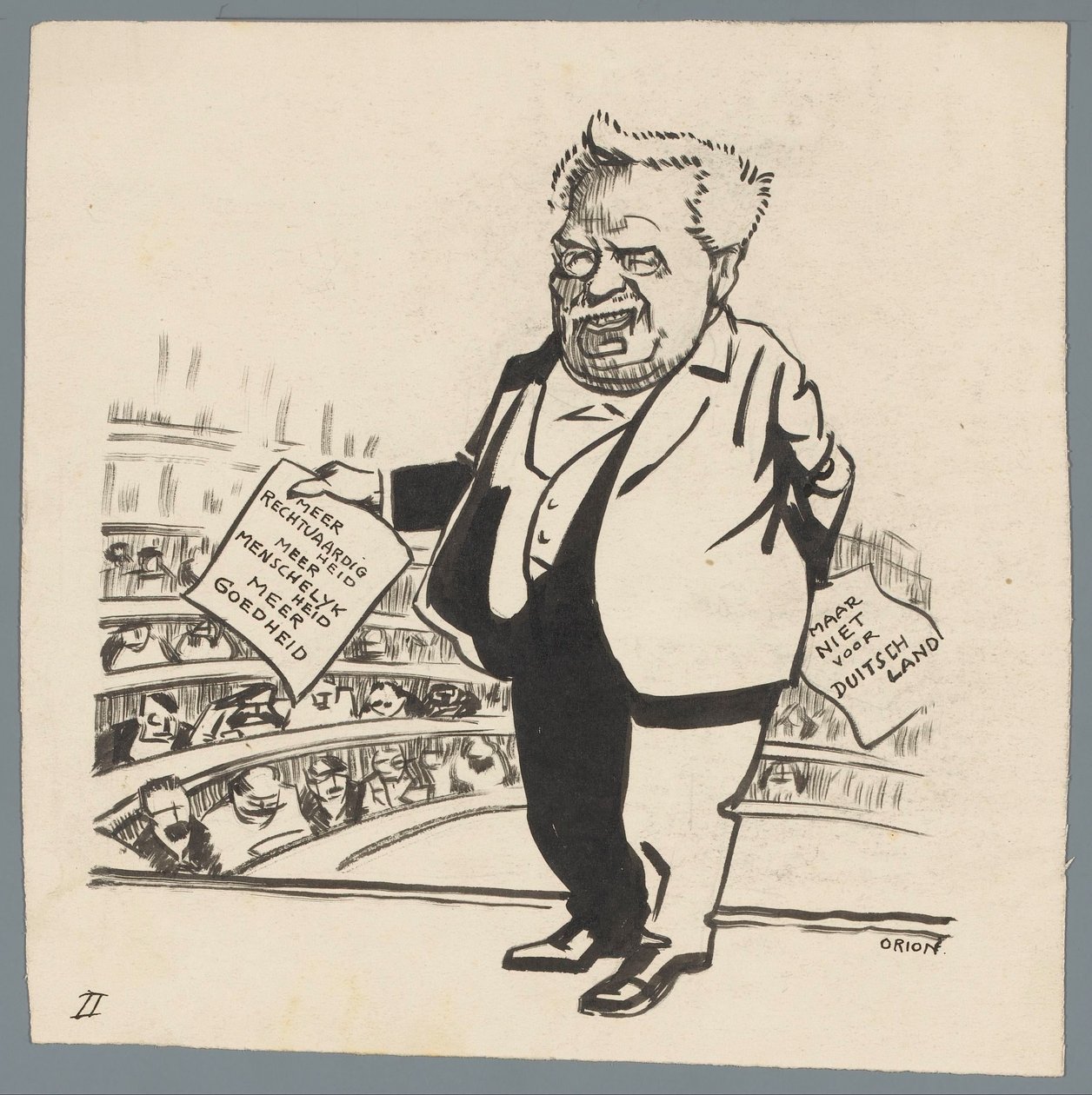 Tratamento rigoroso da Alemanha Mais justiça, mais humanidade, mais bondade / mas não para a Alemanha (título no objeto) de Patricq Kroon (signed by artist)