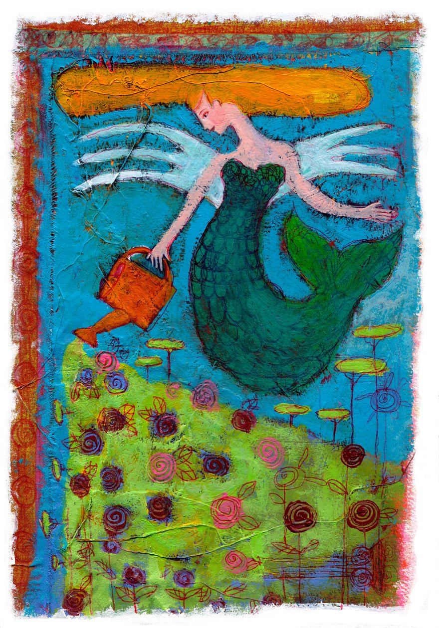 Uma sereia a regar um campo de flores 2014 (desenho) de Patrizia La Porta