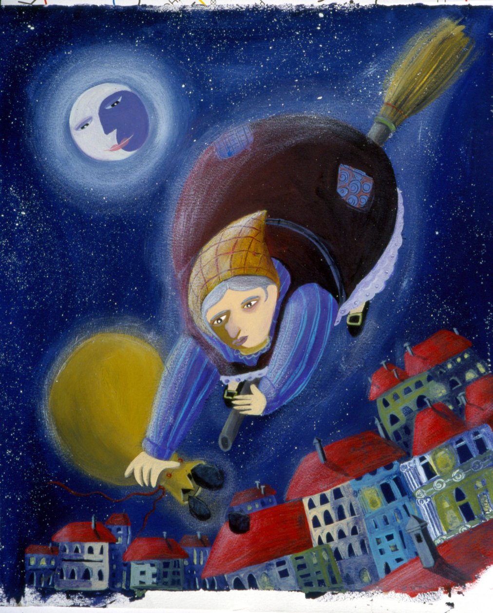 A "Befana", na sua vassoura - ilustração de Patrizia La Porta de Patrizia La Porta