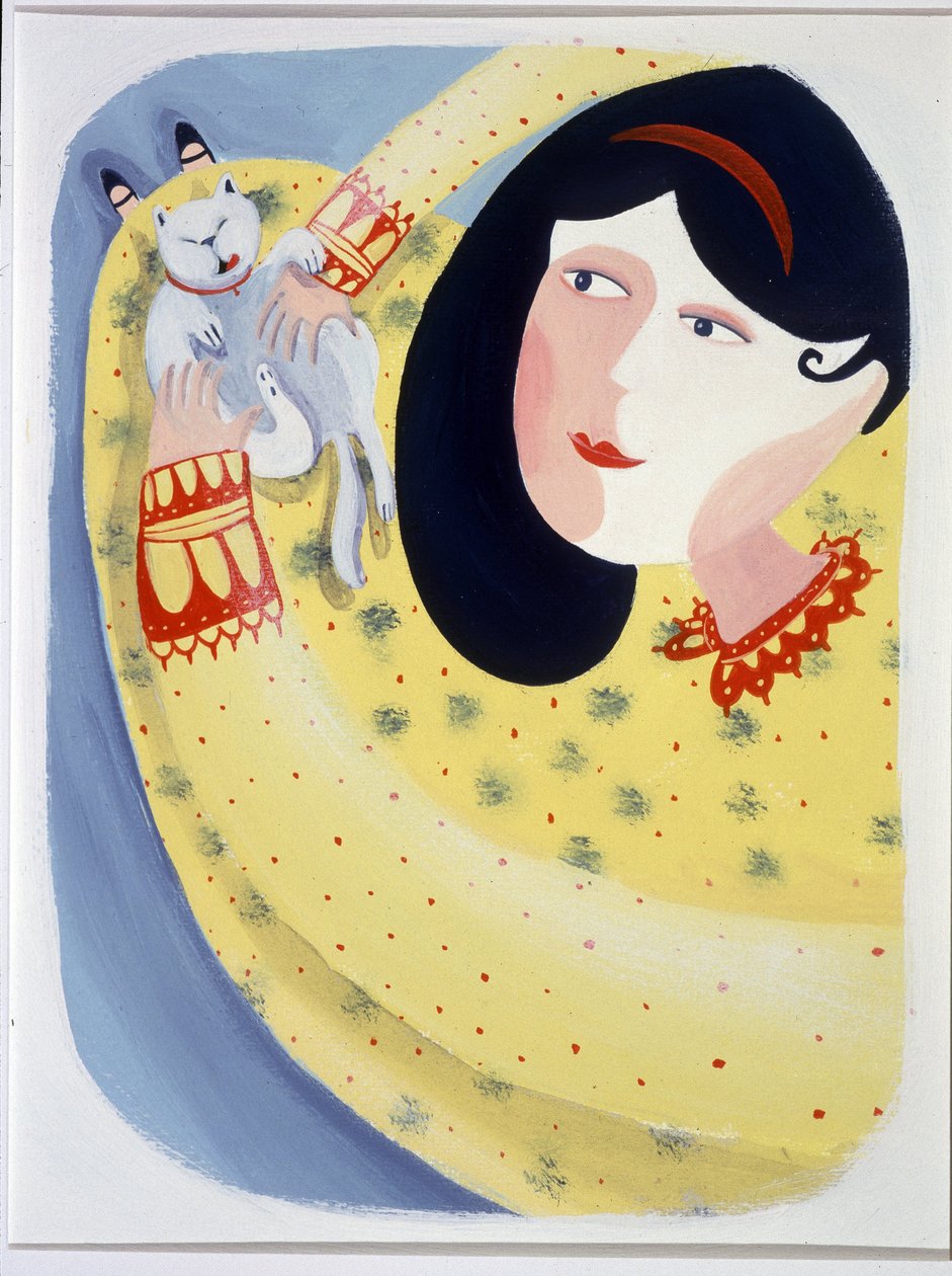 Mulher jovem a acariciar o seu gato - ilustração de Patrizia La Porta de Patrizia La Porta