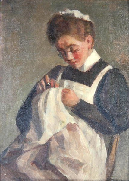 A Criada de Costura (óleo sobre tela) de Patti Mayor