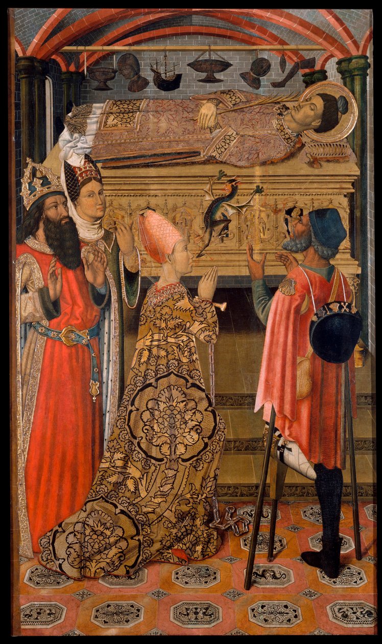 Princesa Eudoxia antes do Túmulo de Santo Estêvão - Pintura pela família Vergos (activa no final do século XV) - c. 1495 - Tempera em painel - 192,3x114 - Museu Nacional d