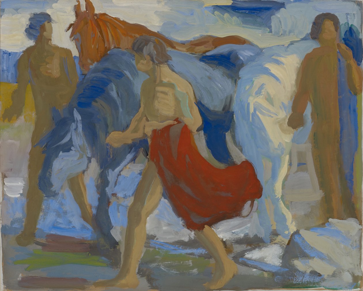 Homens jovens com cavalos, c.1913-15 de Paul Altherr