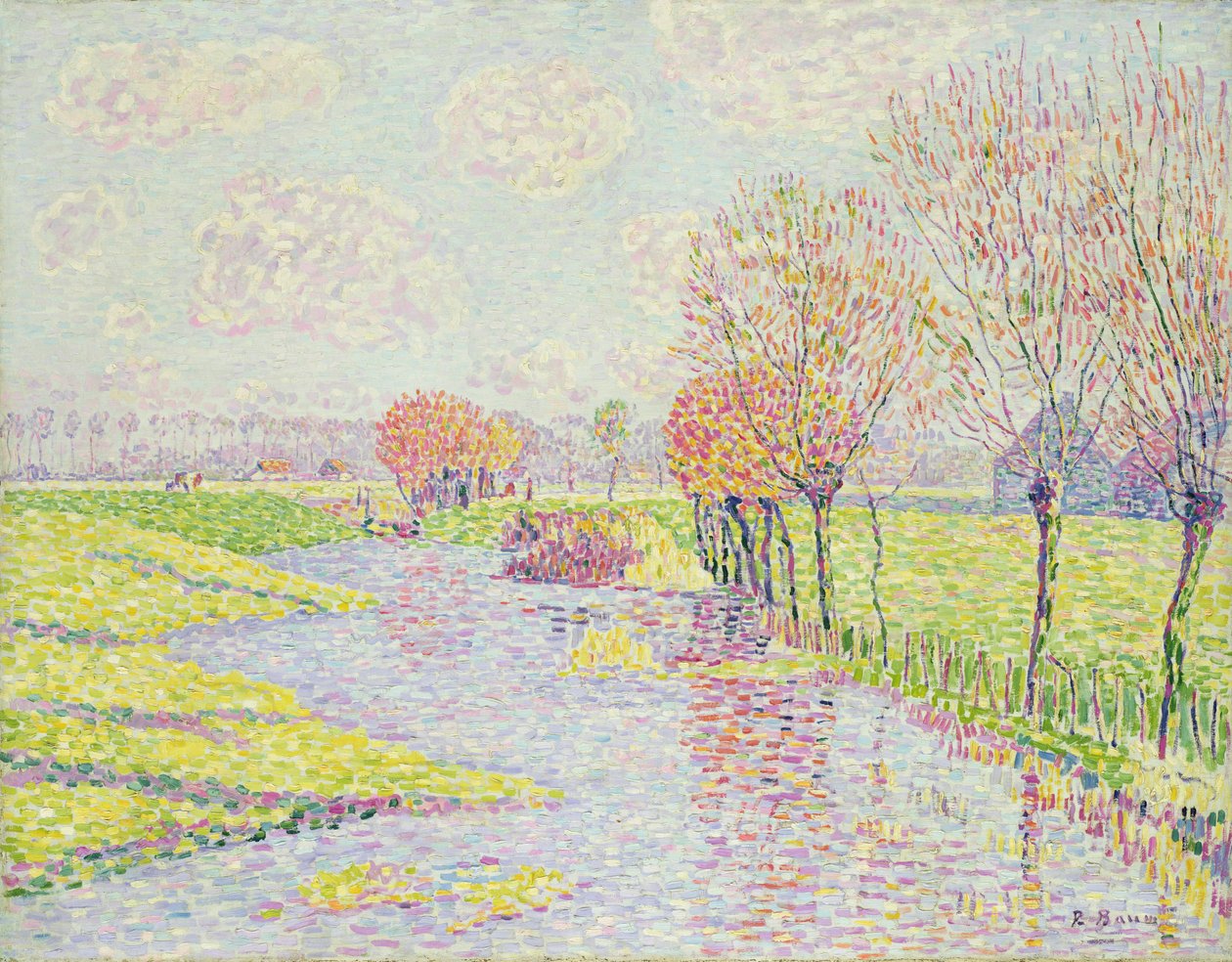 Holanda no final do outono, paisagem com árvores de salgueiro na água, 1904 de Paul Baum