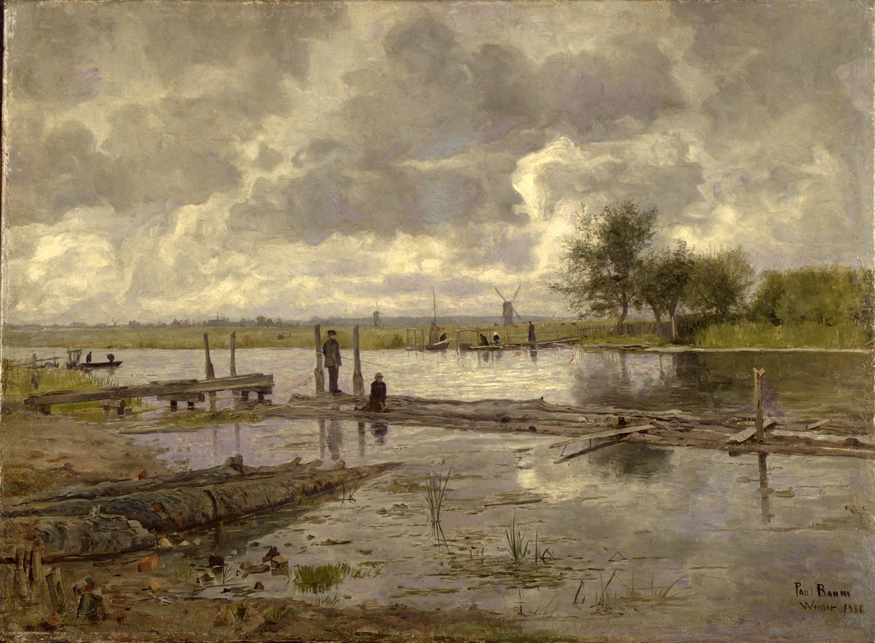 Paisagem com o Ilm perto de Weimar, com um pescador, 1886 de Paul Baum