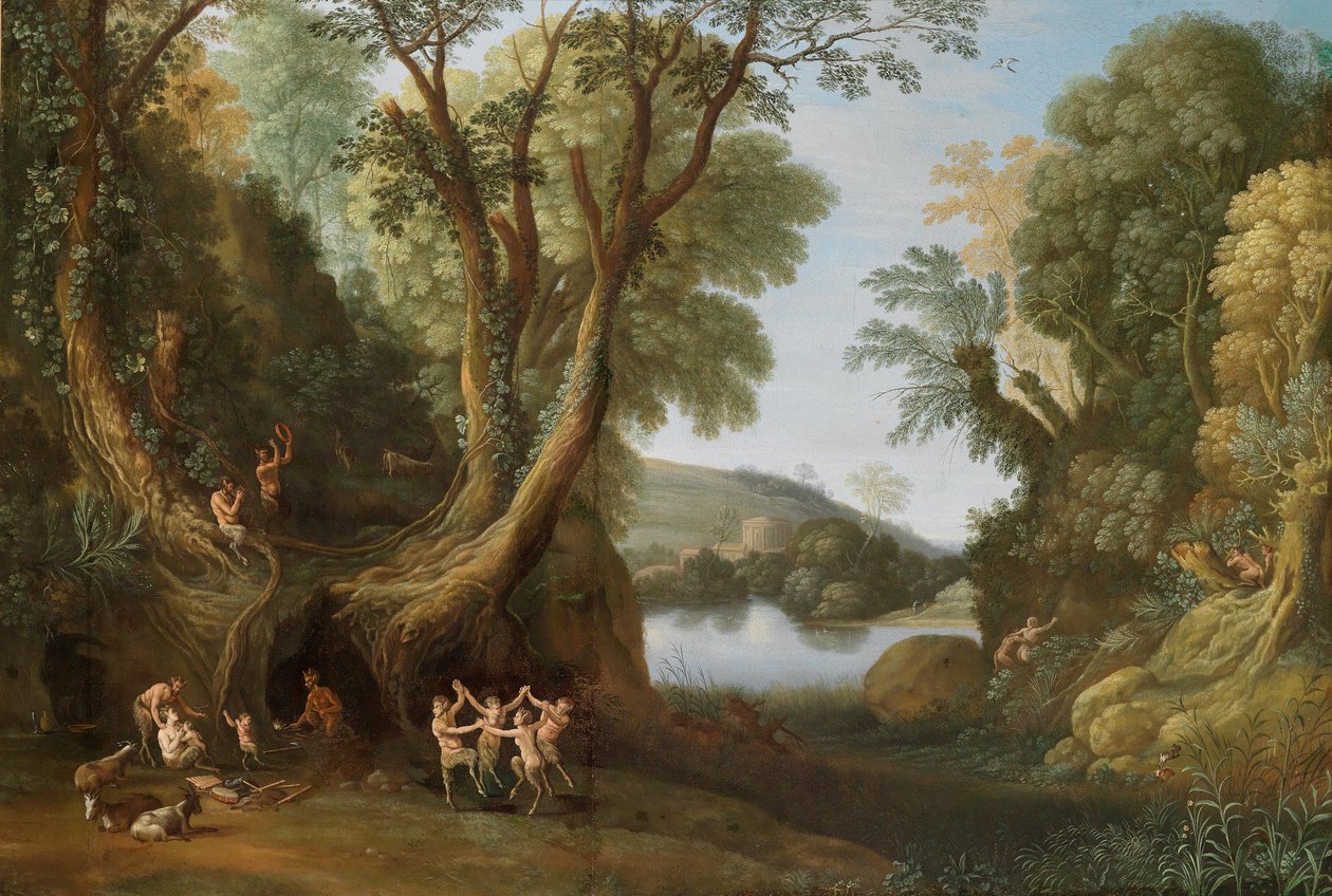 Fauns em uma paisagem arborizada de Paul Bril