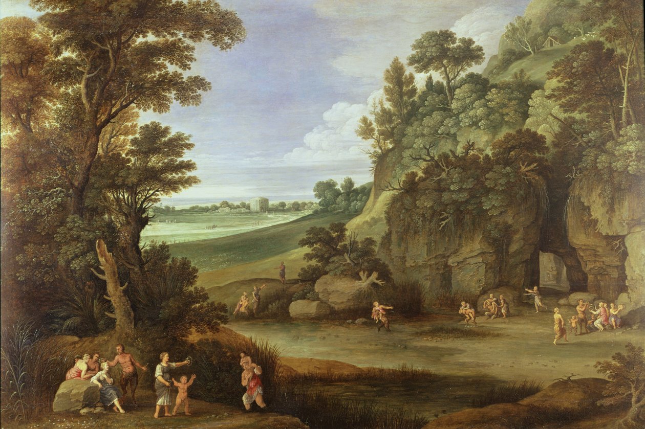 Paisagem árcade com sátiros e ninfas (painel) de Paul Bril