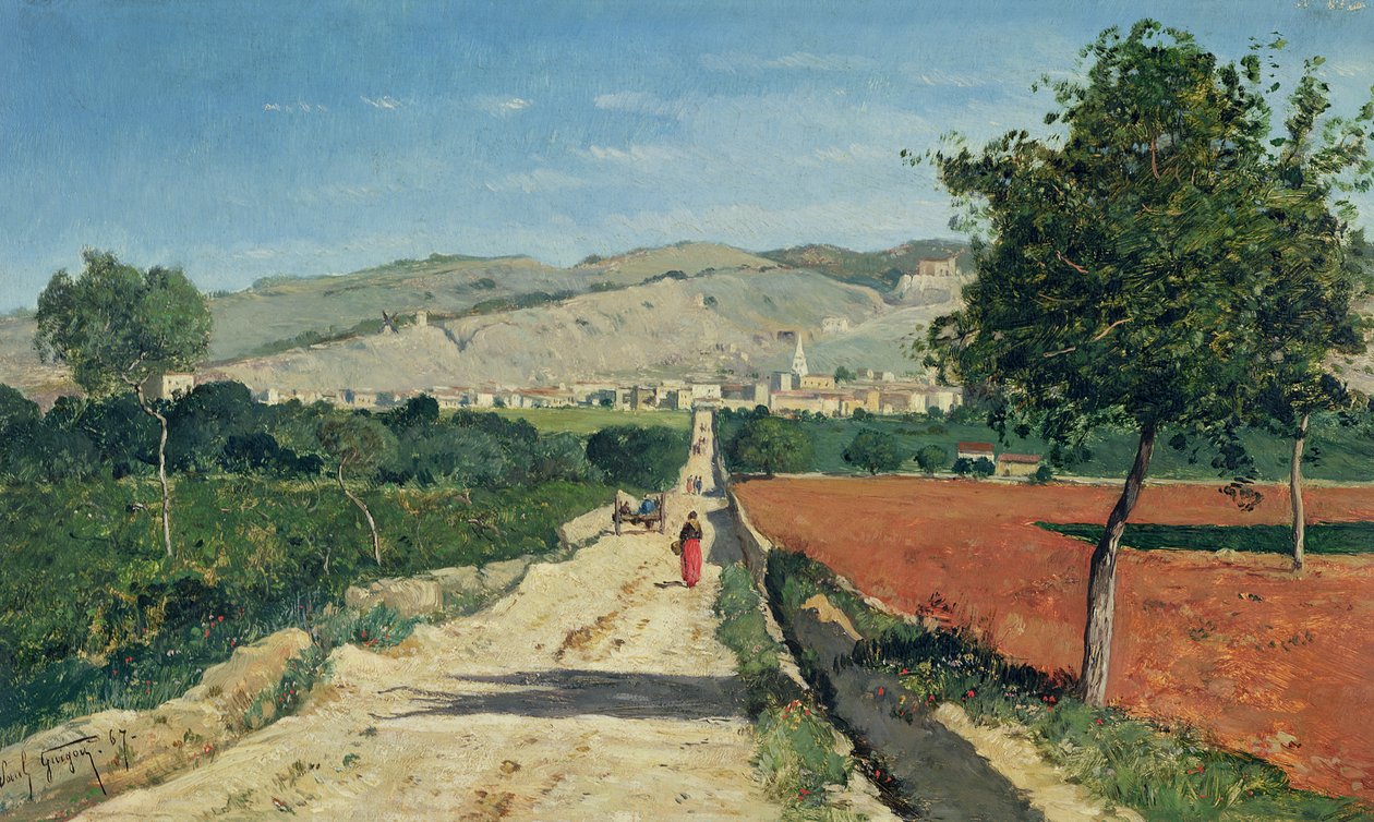Paisagem em provence. Vista de Saint-Saturnin-d&39;Apt, 1867 de Paul Camille Guigou