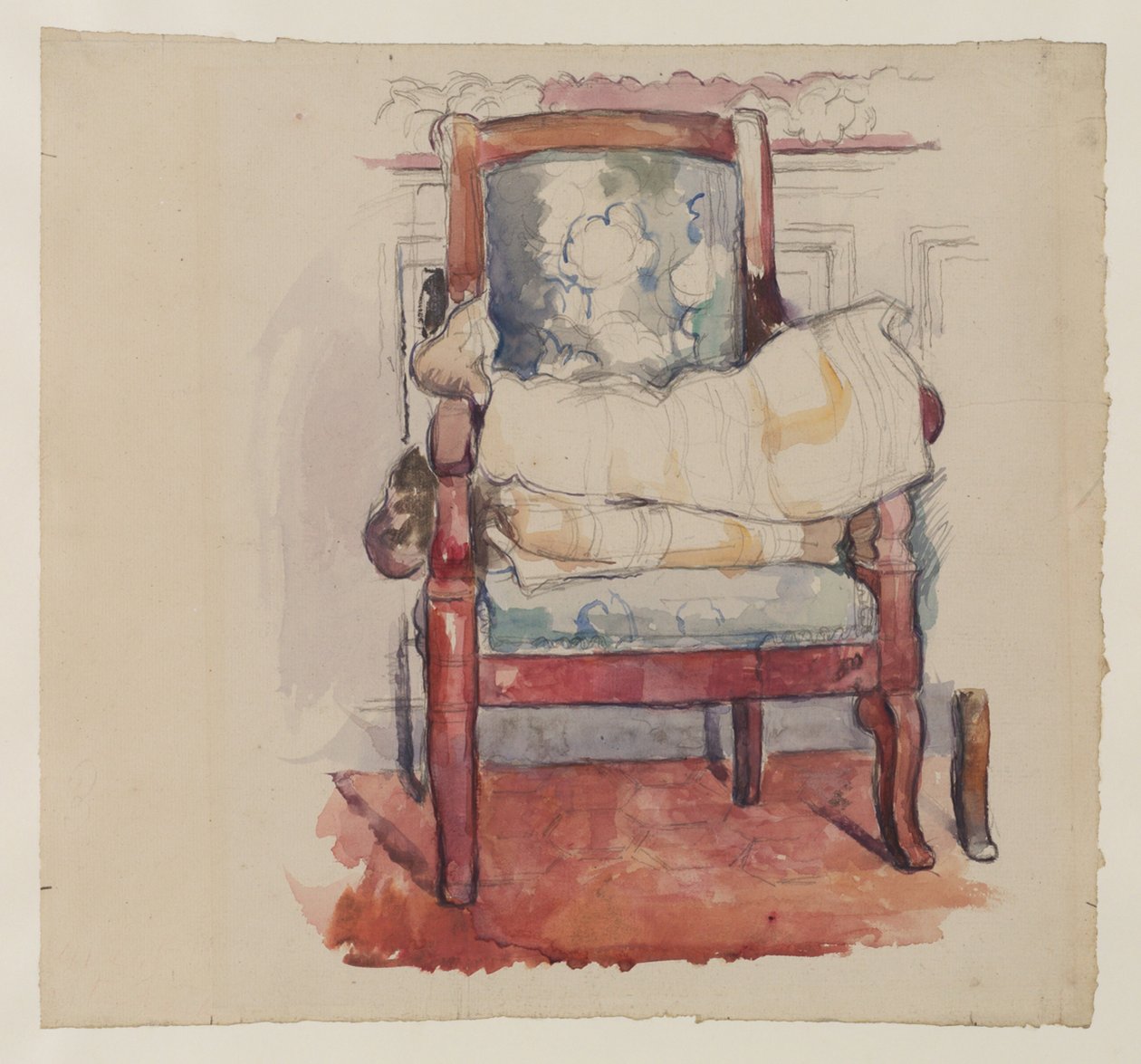 Poltrona, 1885-90 (lápis, wc e guache sobre papel) de Paul Cézanne