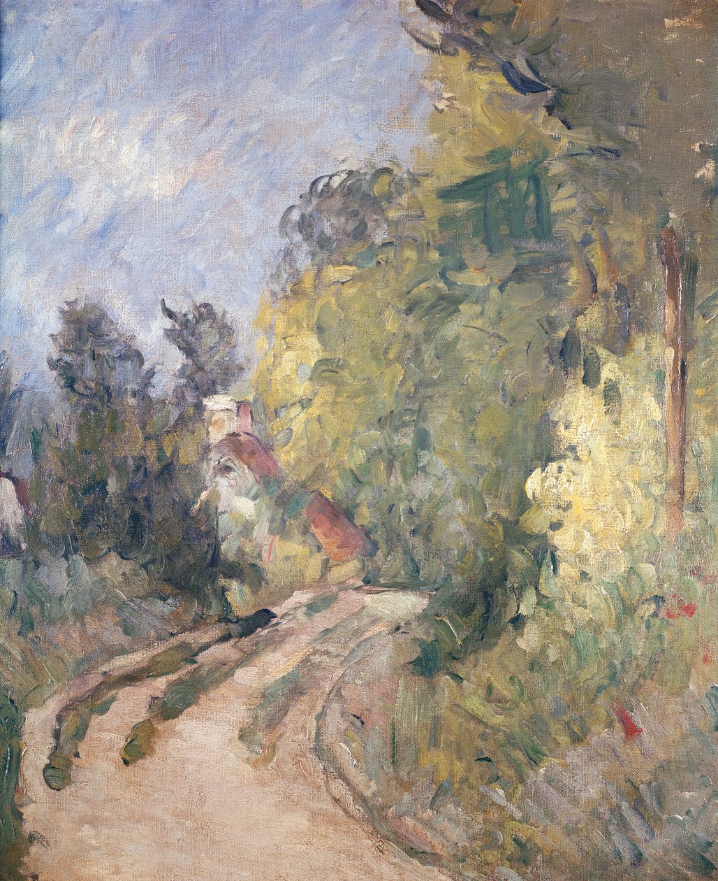 Estrada que gira sob árvores, c.1873-75 de Paul Cézanne