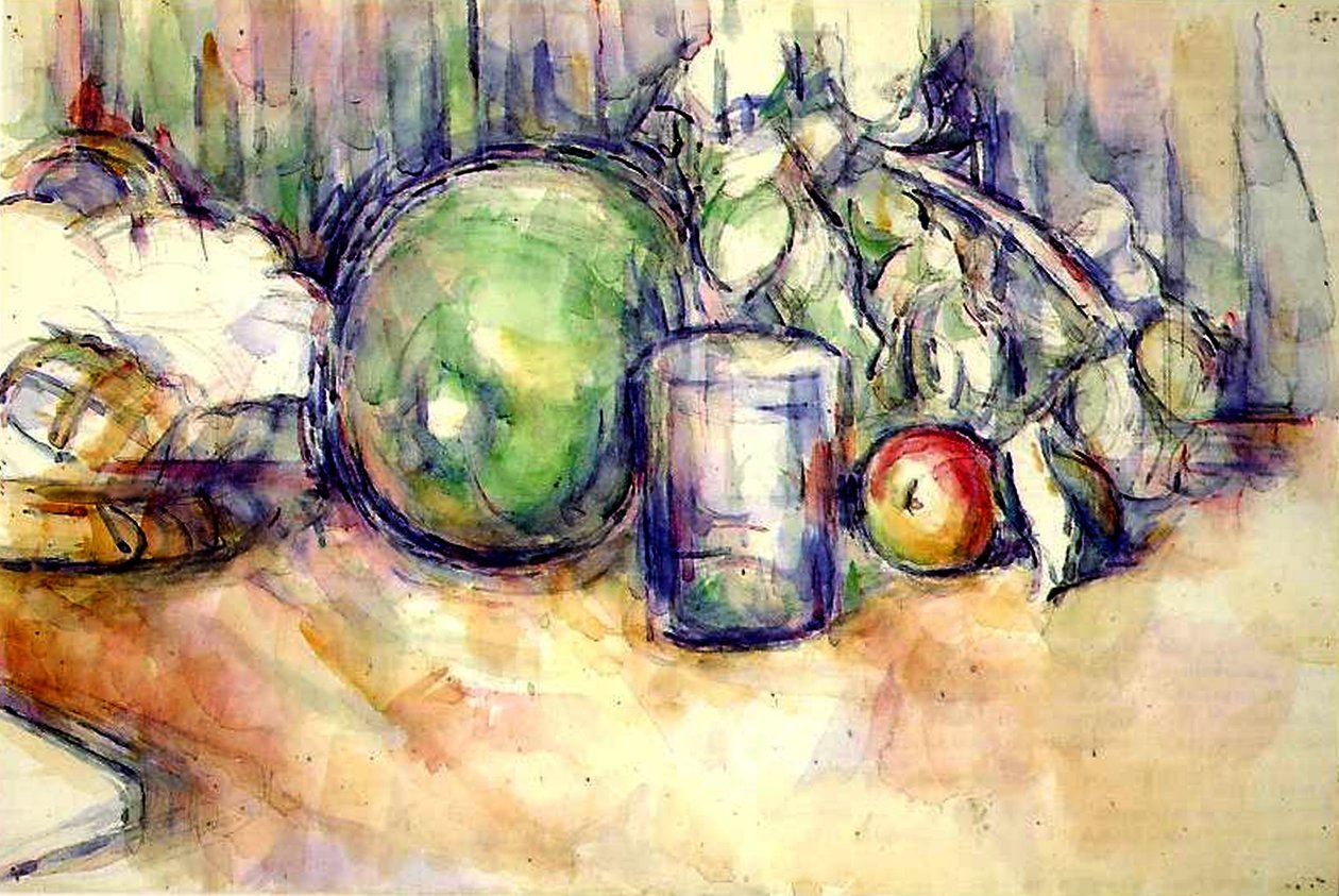 Ainda vida com um copo, 1902-06 (wc e grafite no papel) de Paul Cézanne