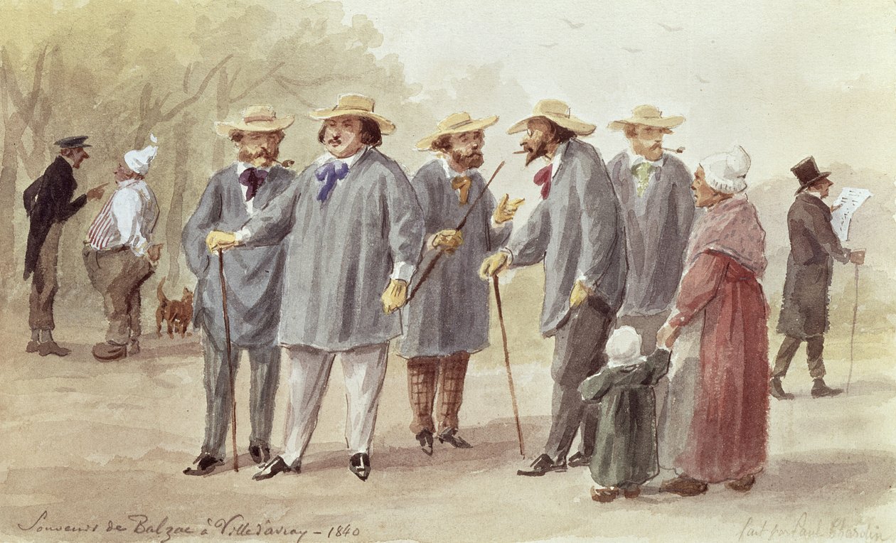 Balzac e amigos na Ville d&39;Avray em 1840, c.1880 (wc no papel) de Paul Chardin