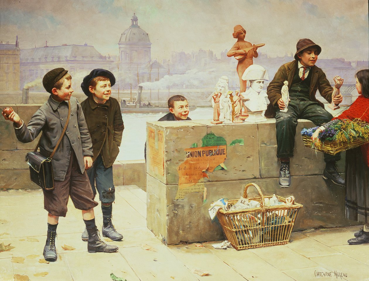 Jovens, pedlars, pont, artes, paris de Paul Charles Chocarne Moreau