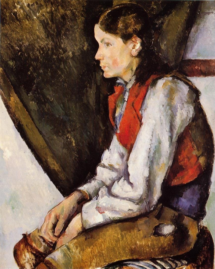 Menino, em, um, colete vermelho de Paul Cézanne