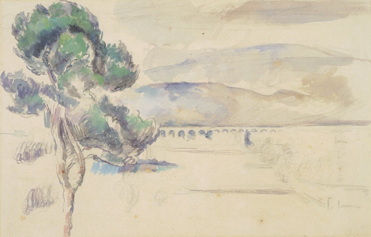 O vale do arco com viaduto e pinheiro de Paul Cézanne