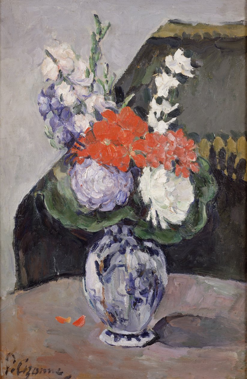 Flores em um vaso pequeno de Delft, c.1873 de Paul Cézanne