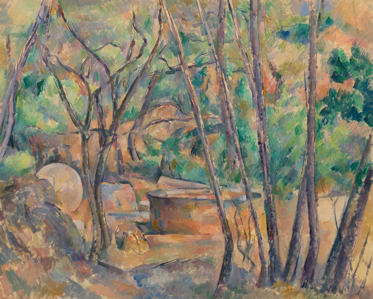 Pedra de moer e cisterna sob árvores, 1892-94 de Paul Cézanne