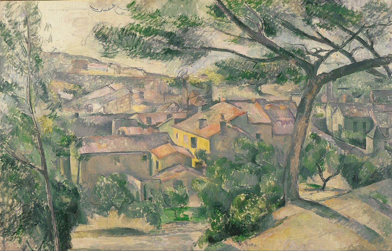 Visão de manhã de LEstaque contra a luz do sol de Paul Cézanne