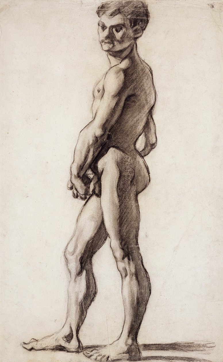 PD.55-1961 Nu Masculino, c.1863 (giz preto sobre papel) de Paul Cézanne
