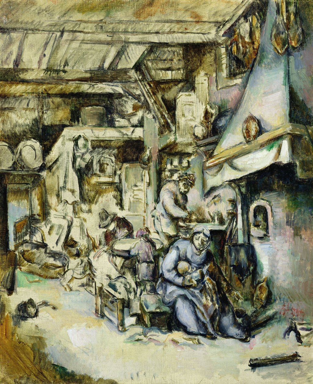 Família camponesa em um interior, pintado após uma gravura por Adrian van Ostade (1610-1685) de Paul Cézanne