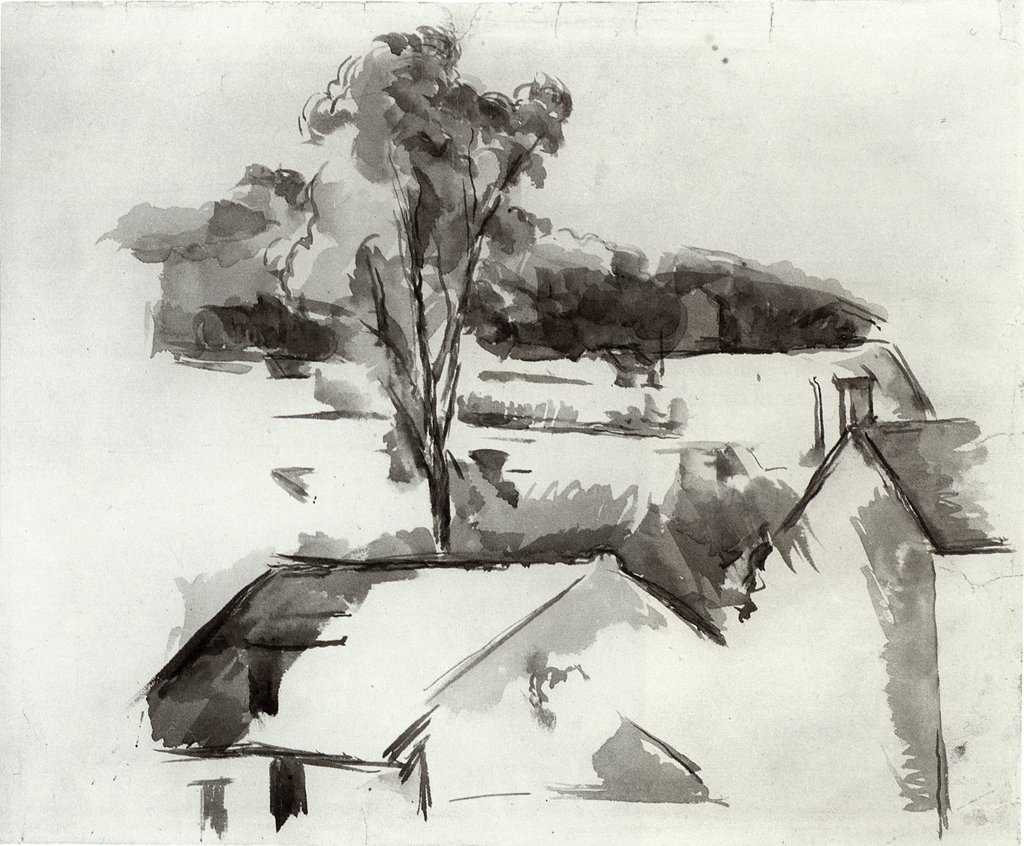 Telhados e Árvore de Paul Cézanne